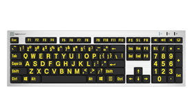 Large Print - Yellow on Black<br>Silver Slimline Keyboard – Windows<br>